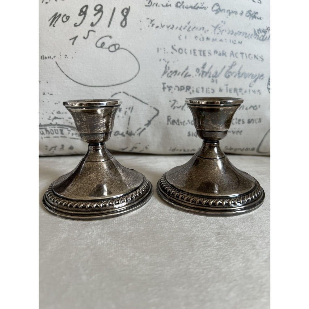 Vintage P.S. CO Sterling Silver Cobalt Candlestick Holders Pair Weighted 09